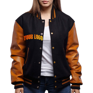 Veste universitaire noire nouveau design avec manches en cuir marron veste de baseball de sport nouvelle mode patch brodé vestes d'hiver - Product Image 4