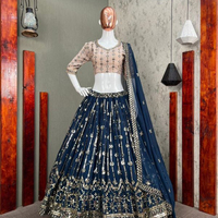 Collection exclusive de vêtements de créateurs : Lehenga Choli en soie Georgette avec broderie de sequins, tenue de mariage traditionnelle indienne, Dupatta