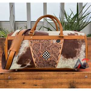 Bolsa de cuero de vaca con herramientas manuales de alta calidad personalizada, bolsa de lona a cuadros Vintage de gran capacidad para viajar durante la noche - Product Image 1