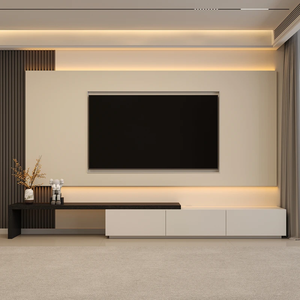 Meuble TV extensible, style nordique minimaliste moderne, pour petit espace, salon, blanc, peint, sur pied, avec rangement - Product Image 4