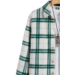 Chemise en flanelle à carreaux pour homme, personnalisée par le fabricant, blanc et vert, boutonnée, manches longues, décontractée, style chemise d'hiver chaude - Product Image 3