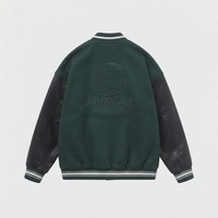 Veste de baseball personnalisée verte avec manches en cuir noir pour hommes et femmes, veste bomber Letterman, broderie personnalisée