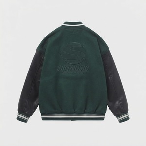 Veste de baseball personnalisée verte avec manches en cuir noir pour hommes et femmes, veste bomber Letterman, broderie personnalisée - Product Image 3