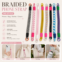 Dragonne de téléphone portable en nylon tressé coloré avec double clip et languette de fixation, accessoires DIY