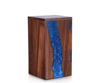 Handcrafted Rosewood Blue Resin Rectangle Urn <b>Box</b> Unique Memorial <b>Keepsake</b> Wooden Cremation Urn Decorative <b>Box</b> - Product Image 6