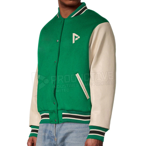 Men's Lightweight <b>Canvas</b> Leather Jacket with Stylish Lettermen Design <b>Long</b> Sleeves and Stand Collar for Winter Season - Product Image 4