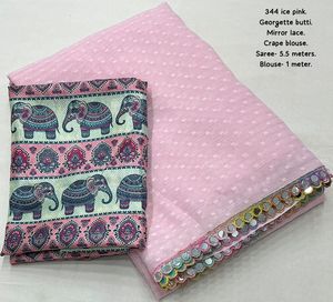 Última Georgette exclusiva de moda con Sari de encaje de trabajo de espejo compras en línea India al precio más bajo - Product Image 4