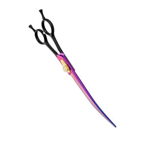 Tijera de hoja curva para el cuidado de mascotas, tijera de corte de pelo duradera de acero metálico con tornillo ajustable elegante y reposapiés Doble - Product Image 3