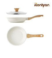 Ensemble de casseroles et poêles de cuisine en aluminium à induction en granit blanc moderne classique, antiadhésif