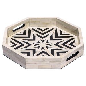 Plateau de service carré en bois et résine, fait main, avec incrustations de os fantaisie, de haute qualité, pour la maison, le café, le thé, les aliments, inspiré de l'Inde - Product Image 3