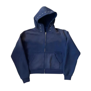 Fabricants de sweats à capuche zippés en strass de haute qualité personnalisés avec lavage à la pierre 100% coton recadrée boxy lavage à l'acide sweat à capuche hommes 2025 - Product Image 1