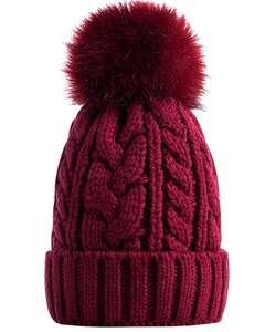 Gorro de Punto Personalizado para Invierno, Color Rojo Vino, con Pompón, Tejido Grueso, Mezcla de Lana Acrílica Cálida, Fabricante Personalizado, Unisex - Product Image 1
