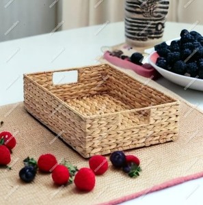 Panier en osier de jacinthe d'eau écologique fait à la main poignées intégrées panier de rangement de salon organisateur de rangement de blanchisserie - Product Image 3