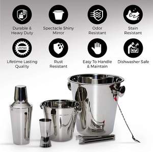 Juego de utensilios para Bar de acero inoxidable de 6 piezas, pinzas para hielo de doble Jigger, Cubo de vino, diseño Industrial, capacidad de 750ml, duradero, diversión perfecta - Product Image 3