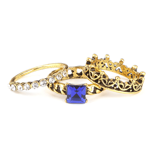 Anillo de Mujer con Piedras Decorativas - Dorado - Azul - Product Image 1