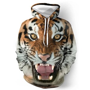Sudadera con Capucha de Invierno para Hombre, Estampado 3D de Animales, Tigre, Manga Larga, Estilo Urbano, Holgada, 100% Algodón, Felpa, Transpirable, Ecológica - Product Image 1