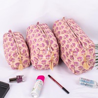 Trousse de Maquillage de Voyage Personnalisable en Coton, Grande, Durable, Écologique, Imperméable, à Fermeture Éclair, Motif Pêche Vintage, Faite à la Main en Inde