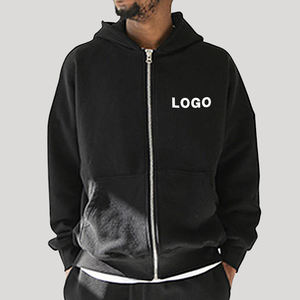 Custom Printed Cropped Full Zip Hoodie Men 500gsm Heavyweight 100% Cotton Winter Oversize Regular Fit Embroidered/Print High - Product Image 2