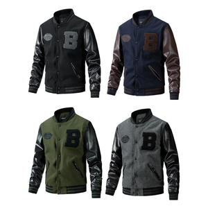 Chaqueta universitaria con logotipo de chenilla negra a la moda para hombre, chaqueta de béisbol con letras de retazos personalizada para invierno - Product Image 1