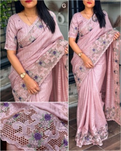 Dernière tenue de créateur Fancy Trending Tusser Best Cotton Saree With Multi Thread Embroidery Cutwork & Boaring Work Woman Fashion - Product Image 2