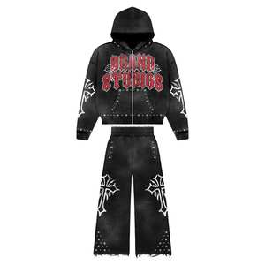 Chándales de entrenamiento de ajuste regular de color liso con estampado de diseño de logotipo personalizado para hombre, conjunto de dos piezas personalizado, traje de entrenamiento - Product Image 3