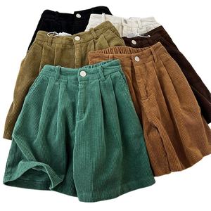 Shorts de plage rétro respirants en velours côtelé à taille élastique pour femme – Nouvelle collection automne-hiver, taille haute amincissante, polyvalents, décontractés, coupe large - Product Image 4