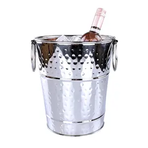 Cubo de enfriador de vino martillado de acero inoxidable Virgin Craft | Cubo de hielo de fiesta gris plateado ecológico de 5L para bebidas | Personalizado - Product Image 3