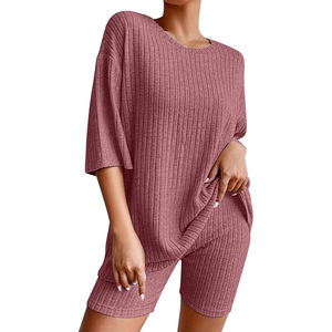 Conjunto de cuello redondo de manga corta de Color sólido informal para mujer 2025, decoración con cremallera y cuello levantado, nueva colección de verano - Product Image 1