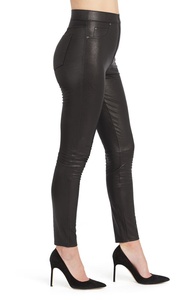 Women's Basic Shiny Black PU <b>Leather</b> Pants Custom Summer Flat Front <b>Leggings</b> - Product Image 3