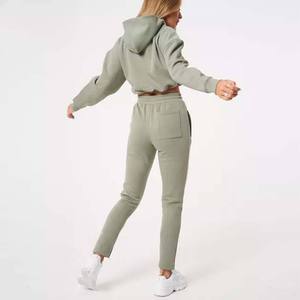 Nouveaux ensembles de survêtements personnalisés avec logo, hauts courts, pantalons de jogging et sweat-shirt pour femmes, ensembles de survêtements et de sweats 100% coton - Product Image 2