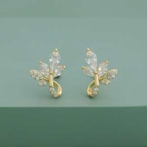 Trendy Gold-Plated Zinc Alloy Stud Earrings Marquise Cut Zircon Butterfly Shape for Weddings Parties Engagements Gifts-189707 - Product Image 1