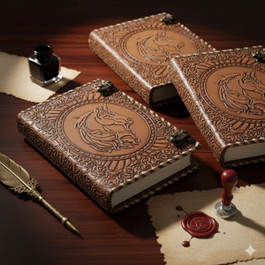 Journal en cuir fait main vintage A5, carnet de croquis, carnet de notes, papier de calligraphie, style rétro, design en relief de licorne celtique - Product Image 4