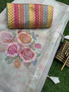 Nuevo Lanzamiento de estilo indio y pakistaní, estampado floral elegante, trabajo de múltiples hilos y bordado, Sari indio para ropa de mujer y Niña - Product Image 6