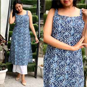 Venta al por mayor de ropa étnica india hermosa colección Catest algodón estampado sin mangas Kurtis para la venta - Product Image 1