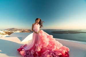 Santorini Custom Floor-Length Satin Silk <b>Vintage</b> Flying <b>Dress</b> <b>for</b> Photoshoot & Wedding Maternity <b>Dress</b> - Product Image 4