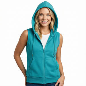 Vestes à capuche décontractées pour femmes, sans manches, fermeture éclair intégrale, coton mélangé, coupe classique, fabrication sur mesure, prix de gros, vestes à capuche élégantes - Product Image 1