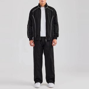 High Quality Windbreaker Set Loose Fit <b>Stand</b> Collar Piping <b>Work</b> Custom Own Your Brand Name Sportwear Nylon Tracksuits For Men - Product Image 3