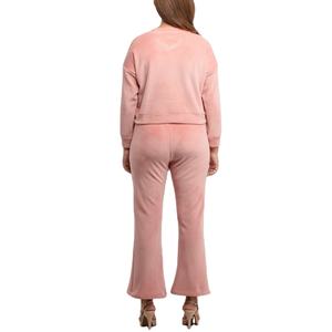 Venta al por mayor de mujeres chándales 2 piezas de terciopelo Crop Top camiseta y pantalones de chándal de campana conjunto Rosa terciopelo chándales de terciopelo chándales - Product Image 1