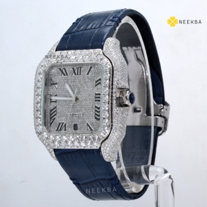 Reloj Moissanite de lujo con correa de cuero genuino-Reloj brillante Hip-Hop hecho a mano, juego manual por artesanos indios expertos - Product Image 2