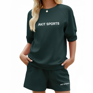 Conjunto de Camiseta y Pantalones Cortos de Algodón 100% de Alta Calidad para Mujer, Casual, Transpirable, de Secado Rápido, MOQ Bajo - Product Image 1