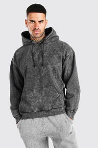 Último diseño de gran tamaño lavado con ácido con capucha hombres Vintage Sudadera con capucha peso pesado francés Terry Zip-up liso teñido para ropa de calle de invierno - Product Image 2