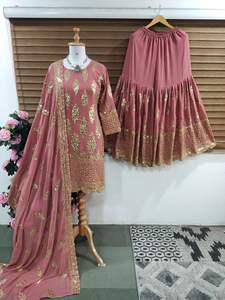 ชุดผ้าปักลายสไตล์อินเดียสำหรับผู้หญิง3ชิ้นเซ็ตผ้าจอร์เจีย - Product Image 2