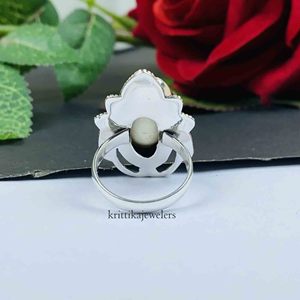 Joyería de declaración bohemia de Plata de Ley 925, anillo de piedras preciosas de concha de cauri y Perla para mujer, regalo clásico de boda y fiesta - Product Image 4