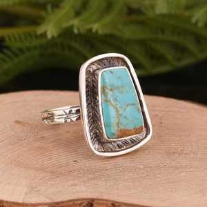 Handmade Kingman <b>Turquoise</b> <b>Ring</b> Oxidized Sterling Silver Boho Statement Jewelry Southwestern Artisan <b>Ring</b> for Him or Her - Product Image 2