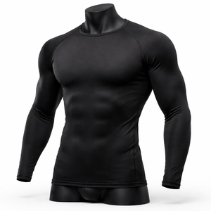 Chemises de compression pour hommes en solde - Écologiques et respirantes en Spandex/Polyester, vêtements de fitness personnalisables, haut de compression à manches longues - Product Image 1