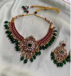 Joyería de moda Bohemia Vintage de alta calidad, collar de pendiente nupcial indio chapado en oro de 18 quilates, conjunto de joyería para boda - Product Image 3