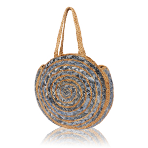 Sac fourre-tout rond bohème en jute avec fermeture ouverte durable, sac à main de plage pour femme à usage quotidien avec pompons - Product Image 4