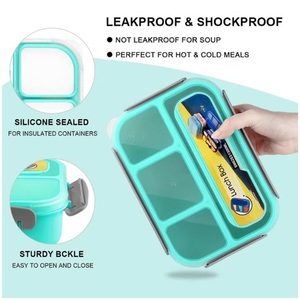 Lonchera Bento Simple de 4 Compartimentos, Hermética, Portátil, con Tapa de Plástico Reutilizable, Libre de BPA, Multifuncional, para Niños y Adultos, de un Solo Nivel - Product Image 2