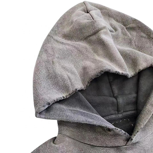 Sweat à capuche en coton French Terry de haute qualité pour homme, streetwear personnalisé 2025, lavable à l'eau, délavé, fermeture éclair double face avec logo frontal - Product Image 5