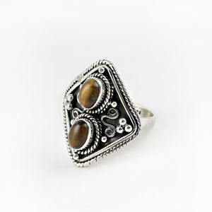 925 Sterling Silver <b>Tiger</b> <b>Eye</b> Gemstone <b>Ring</b> Classic Bezel Setting Wholesale Fine Jewelry for Wedding Anniversary Engagement - Product Image 2